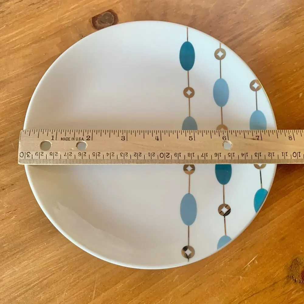 Pier 1 Beaded Garland Plates Salad Dessert Set of 4 Blue Silver 7 5/8